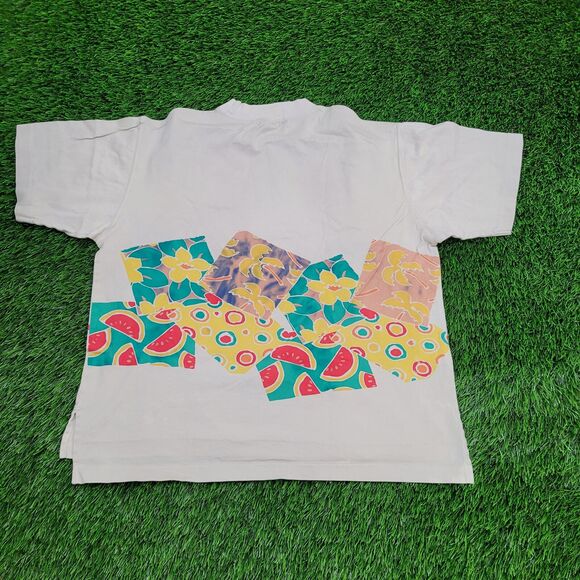 Vintage Watermelon Floral Shirt Womens Medium 21x22 White - Picture 2 of 13